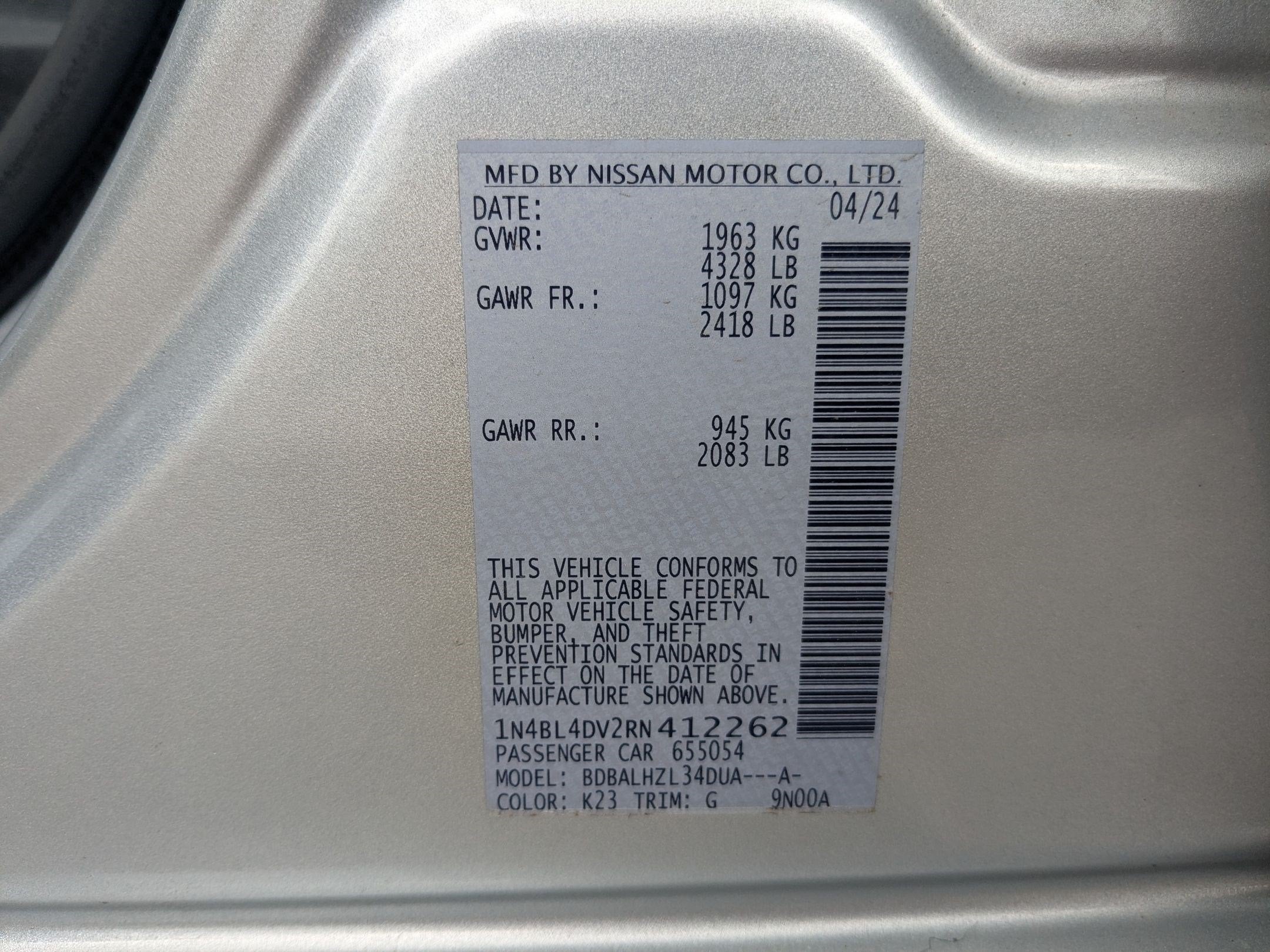 2024 Nissan Altima SV FWD